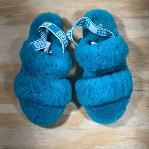 UGG Fluffy Teal Slippers Women’s Size 7 - Picture 2 of 7